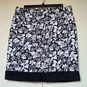 CHAPS Skirt Womens Blue/White Floral Skirt Size 12 Cotton Blend ~EUC ~